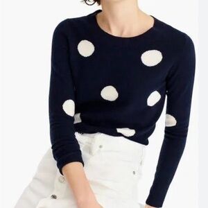 J. Crew Everyday 100% Cashmere Crewneck Navy Ivory Polka Dot Sweater Medium